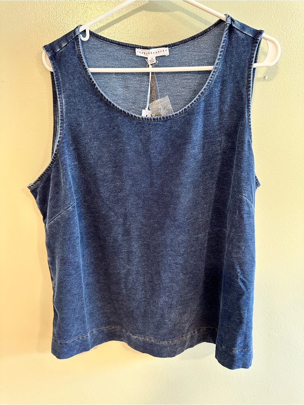 Jane + Delancey Indigo Denim Look Tank Side Button Stretch Top